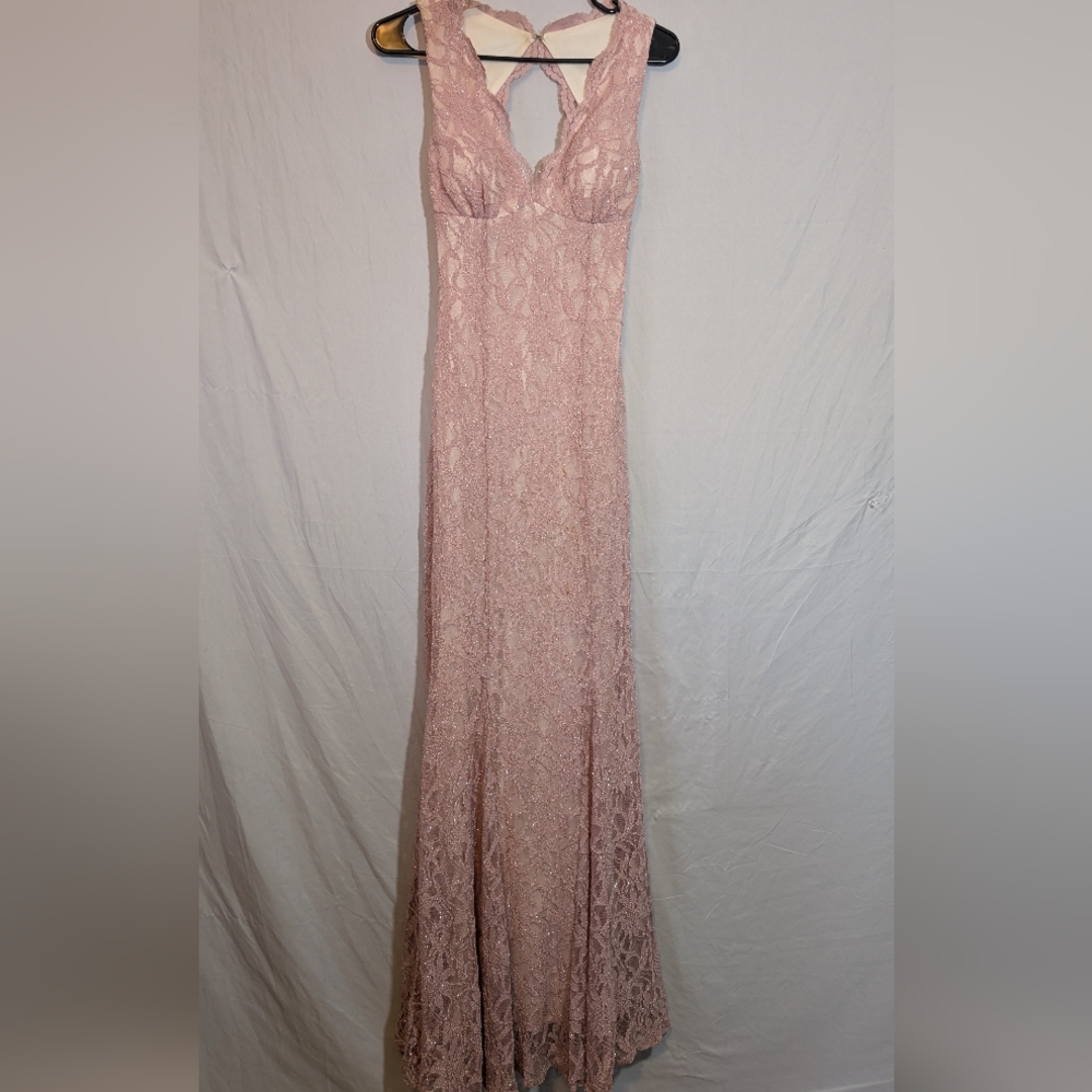 Elegant Pink Lace Evening Gown